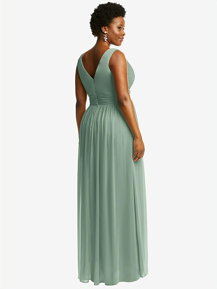【STYLE: 2894】Sleeveless Draped Chiffon Maxi Dress with Front Slit【COLOR: Seagrass】