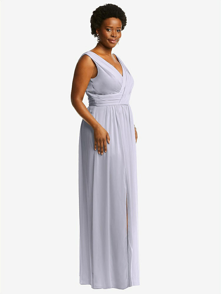 【STYLE: 2894】Sleeveless Draped Chiffon Maxi Dress with Front Slit【COLOR: Silver Dove】