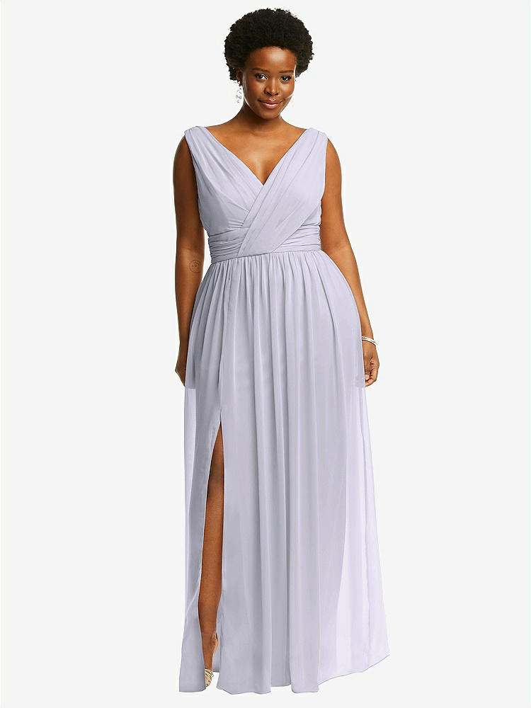 【STYLE: 2894】Sleeveless Draped Chiffon Maxi Dress with Front Slit【COLOR: Silver Dove】