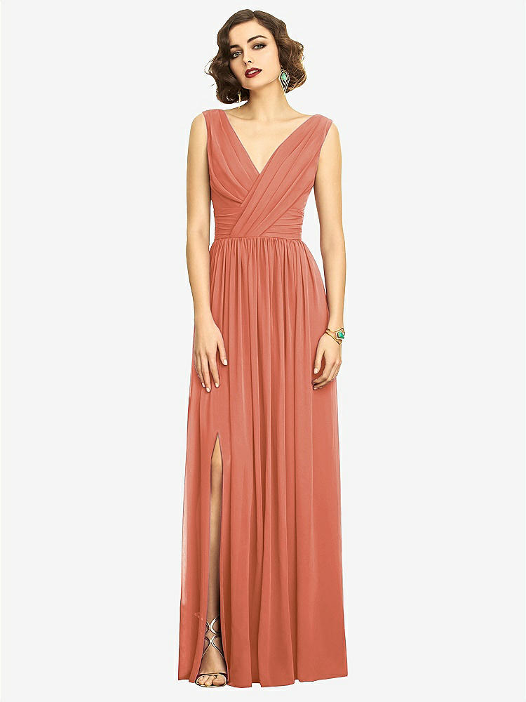 【STYLE: 2894】Sleeveless Draped Chiffon Maxi Dress with Front Slit【COLOR: Terracotta Copper】