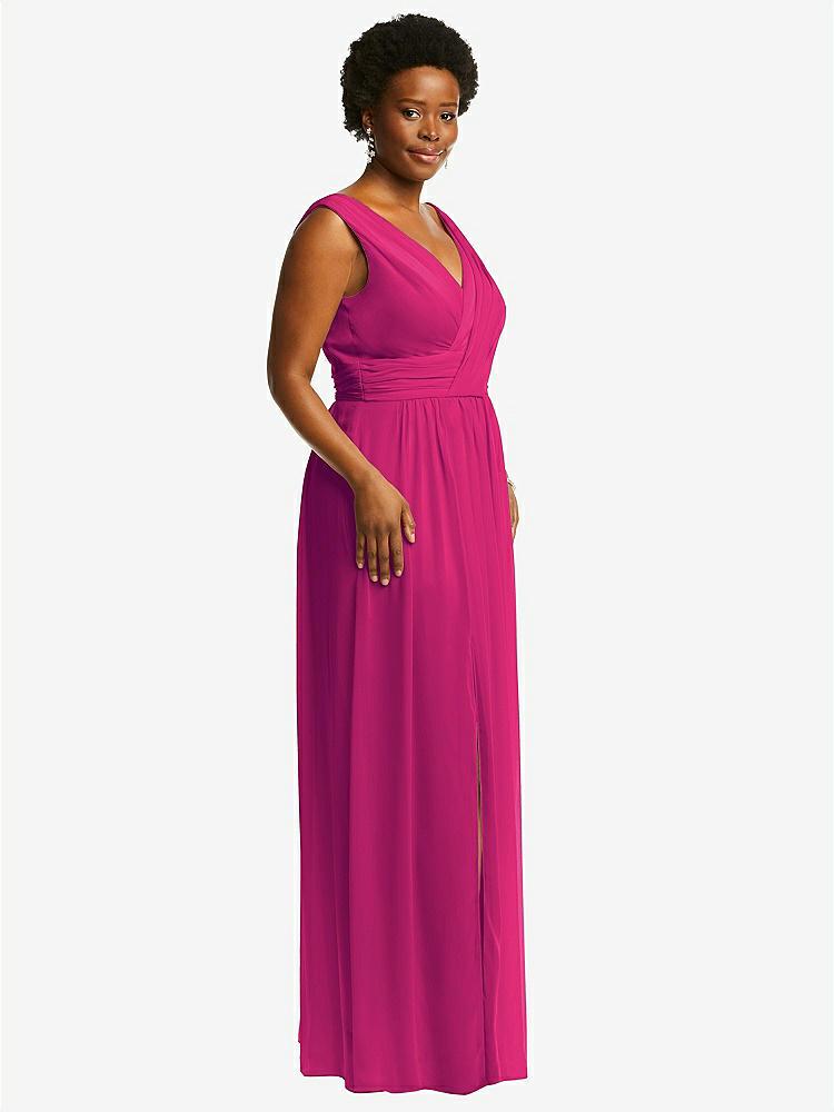 【STYLE: 2894】Sleeveless Draped Chiffon Maxi Dress with Front Slit【COLOR: Think Pink】
