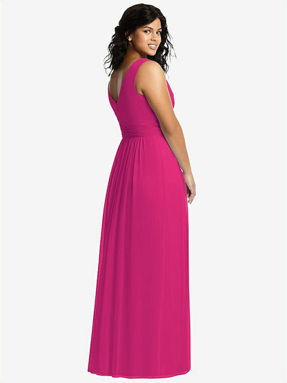 【STYLE: 2894】Sleeveless Draped Chiffon Maxi Dress with Front Slit【COLOR: Think Pink】