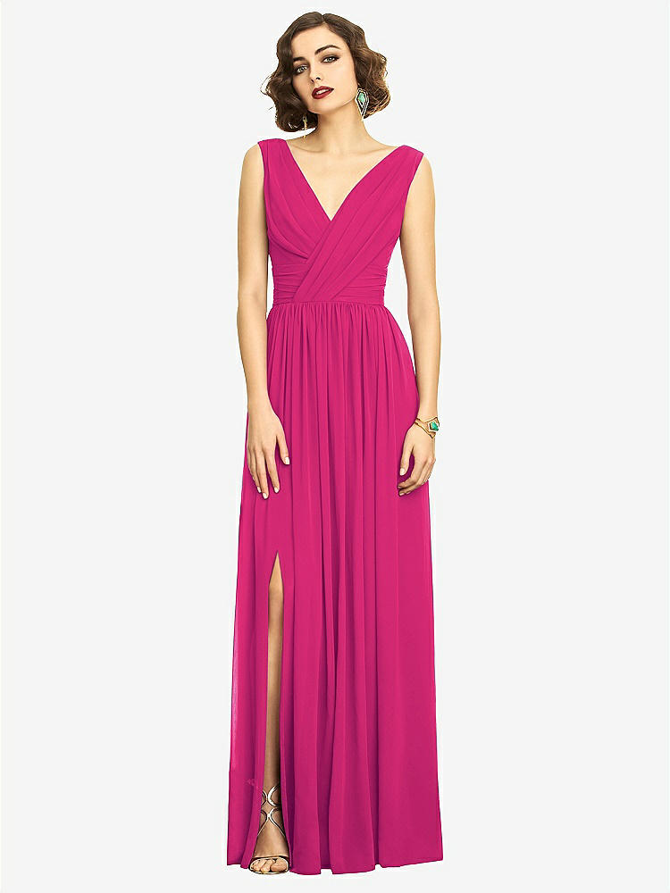 【STYLE: 2894】Sleeveless Draped Chiffon Maxi Dress with Front Slit【COLOR: Think Pink】