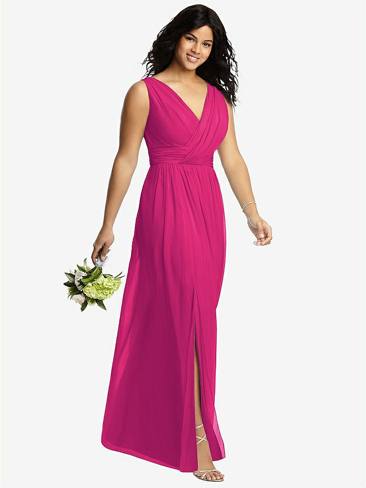 【STYLE: 2894】Sleeveless Draped Chiffon Maxi Dress with Front Slit【COLOR: Think Pink】