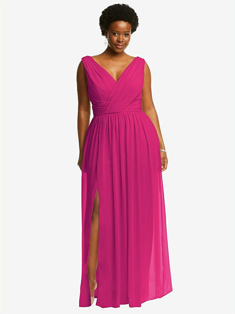 【STYLE: 2894】Sleeveless Draped Chiffon Maxi Dress with Front Slit【COLOR: Think Pink】
