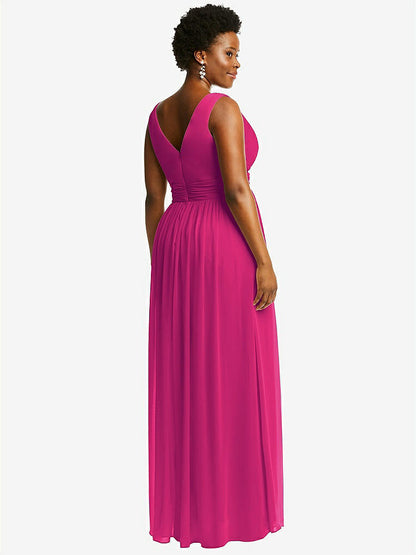 【STYLE: 2894】Sleeveless Draped Chiffon Maxi Dress with Front Slit【COLOR: Think Pink】