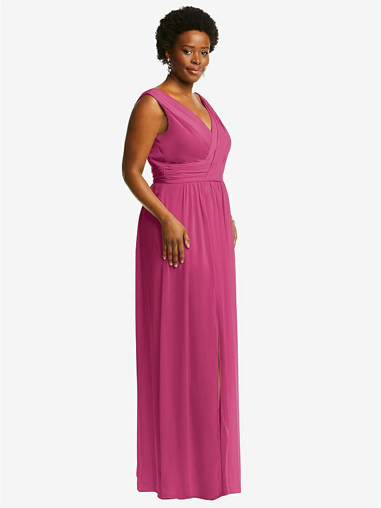 【STYLE: 2894】Sleeveless Draped Chiffon Maxi Dress with Front Slit【COLOR: Tea Rose】