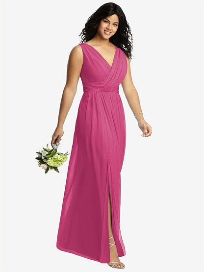 【STYLE: 2894】Sleeveless Draped Chiffon Maxi Dress with Front Slit【COLOR: Tea Rose】
