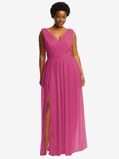 【STYLE: 2894】Sleeveless Draped Chiffon Maxi Dress with Front Slit【COLOR: Tea Rose】