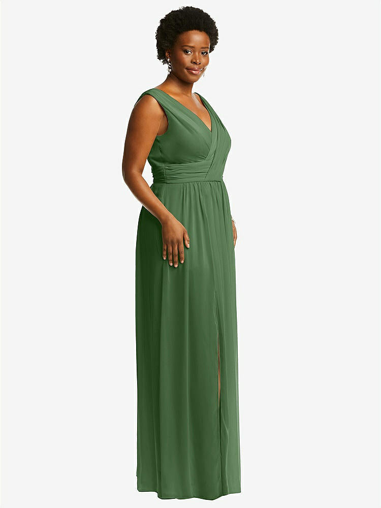 【STYLE: 2894】Sleeveless Draped Chiffon Maxi Dress with Front Slit【COLOR: Vineyard Green】
