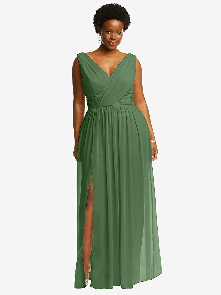 【NEW】【STYLE: 2894】ノースリーブ ドレープ シフォン マキシ ドレス 前面 スリット【COLOR: Vineyard Green】【SIZE: 00-30W】