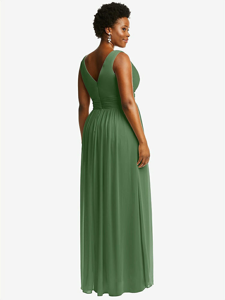 【STYLE: 2894】Sleeveless Draped Chiffon Maxi Dress with Front Slit【COLOR: Vineyard Green】