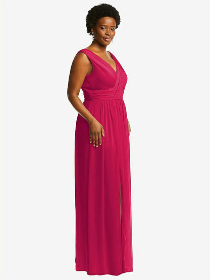 【STYLE: 2894】Sleeveless Draped Chiffon Maxi Dress with Front Slit【COLOR: Vivid Pink】