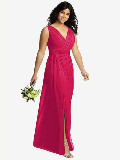 【STYLE: 2894】Sleeveless Draped Chiffon Maxi Dress with Front Slit【COLOR: Vivid Pink】