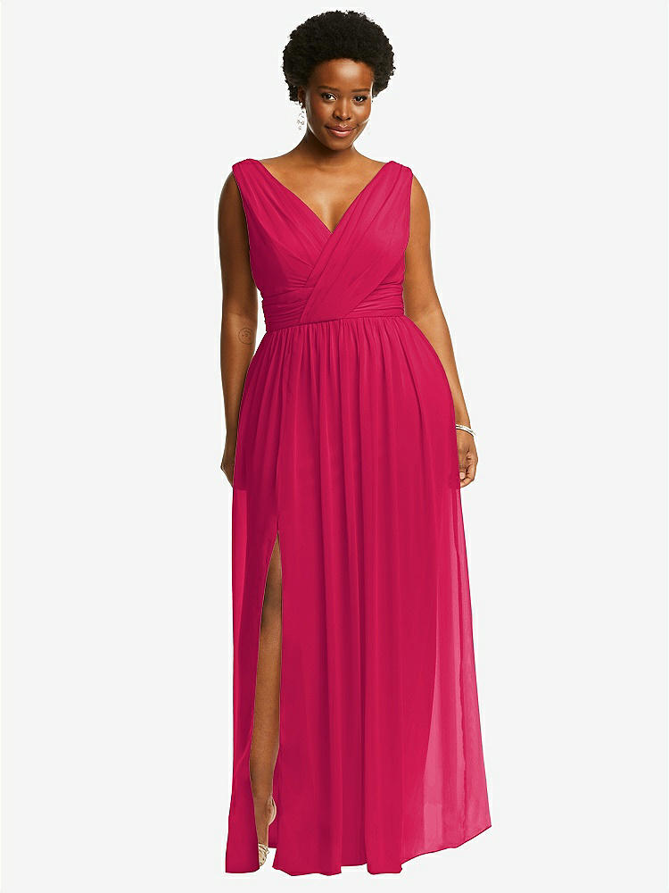 【STYLE: 2894】Sleeveless Draped Chiffon Maxi Dress with Front Slit【COLOR: Vivid Pink】