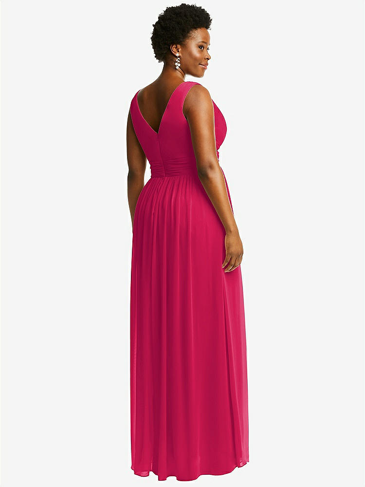【STYLE: 2894】Sleeveless Draped Chiffon Maxi Dress with Front Slit【COLOR: Vivid Pink】