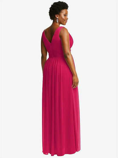 【STYLE: 2894】Sleeveless Draped Chiffon Maxi Dress with Front Slit【COLOR: Vivid Pink】