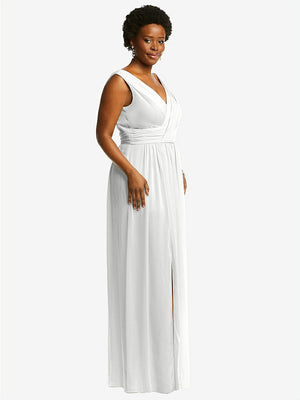 【STYLE: 2894】Sleeveless Draped Chiffon Maxi Dress with Front Slit【COLOR: White】