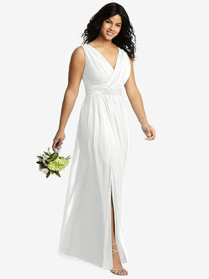 【STYLE: 2894】Sleeveless Draped Chiffon Maxi Dress with Front Slit【COLOR: White】