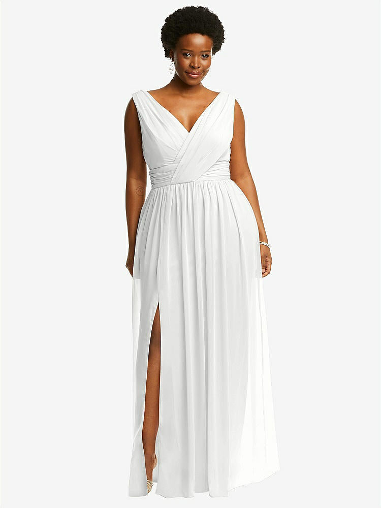 【STYLE: 2894】Sleeveless Draped Chiffon Maxi Dress with Front Slit【COLOR: White】