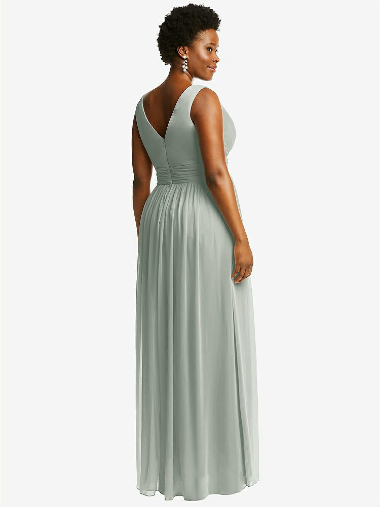 【STYLE: 2894】Sleeveless Draped Chiffon Maxi Dress with Front Slit【COLOR: Willow Green】
