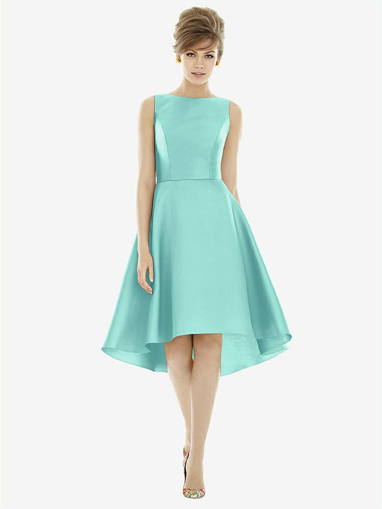 【STYLE: D697】Bateau Neck Satin High Low Cocktail Dress【COLOR: Coastal】