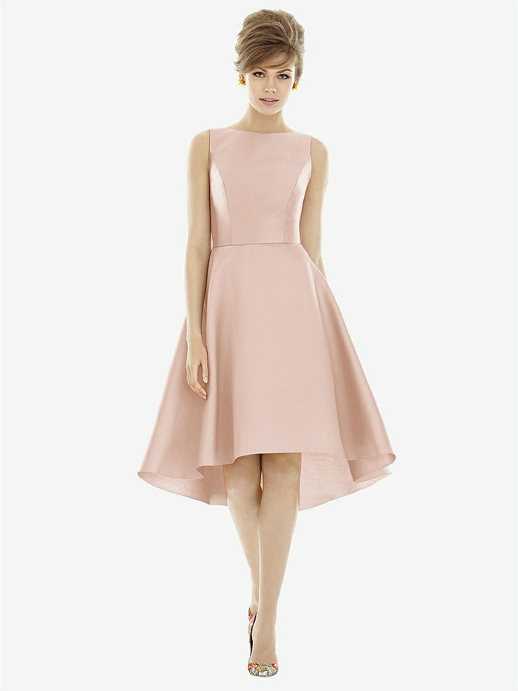 【STYLE: D697】Bateau Neck Satin High Low Cocktail Dress【COLOR: Cameo】