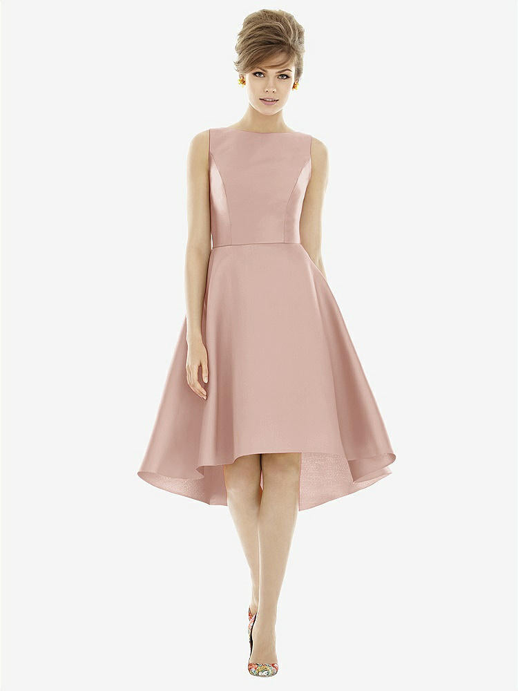 【STYLE: D697】Bateau Neck Satin High Low Cocktail Dress【COLOR: Toasted Sugar】