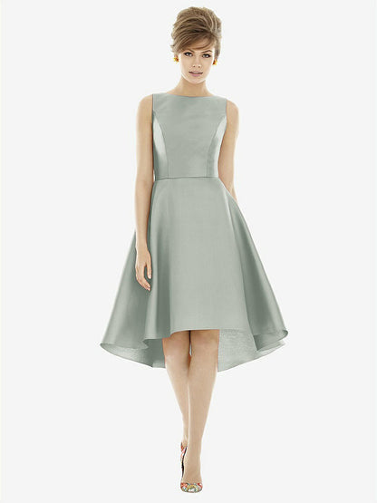 【STYLE: D697】Bateau Neck Satin High Low Cocktail Dress【COLOR: Willow Green】