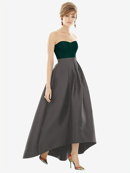 【STYLE: D699】Strapless Satin High Low Dress with Pockets【COLOR: Caviar Gray &amp; Evergreen】