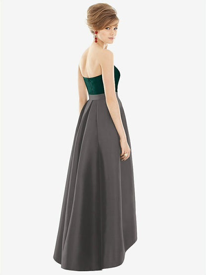 【STYLE: D699】Strapless Satin High Low Dress with Pockets【COLOR: Caviar Gray &amp; Evergreen】