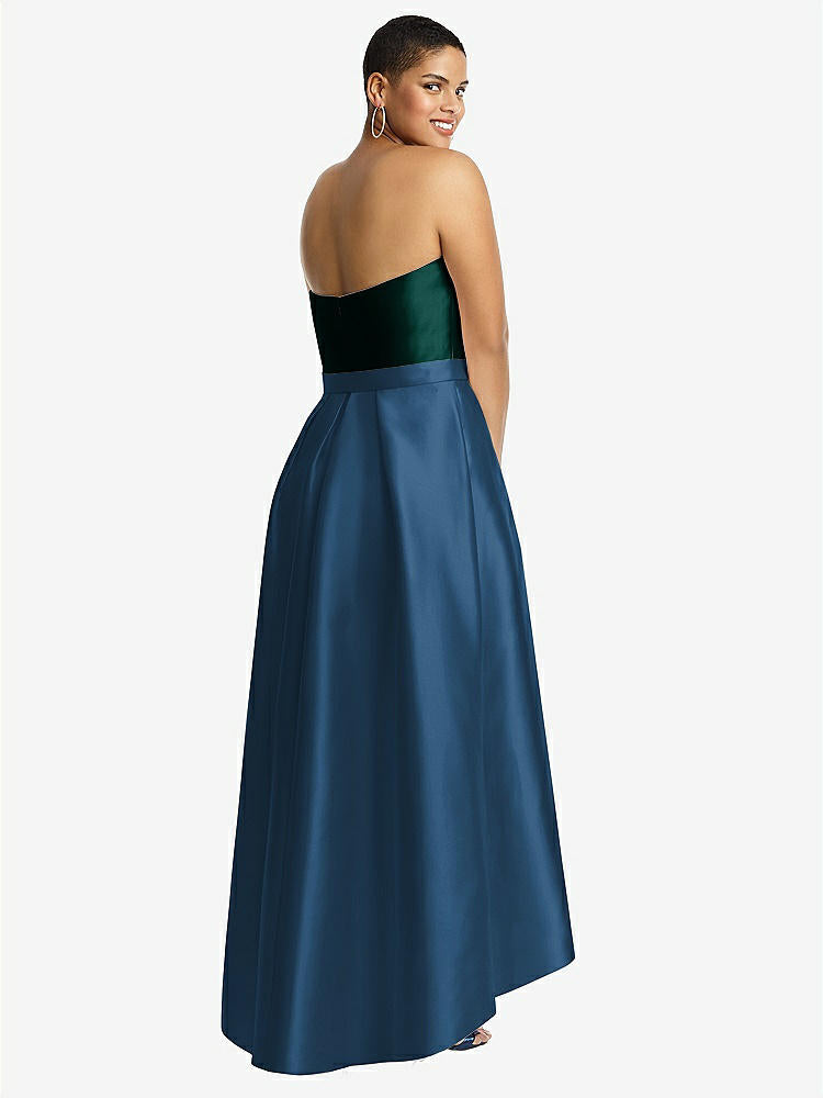 【STYLE: D699】Strapless Satin High Low Dress with Pockets【COLOR: Dusk Blue &amp; Evergreen】