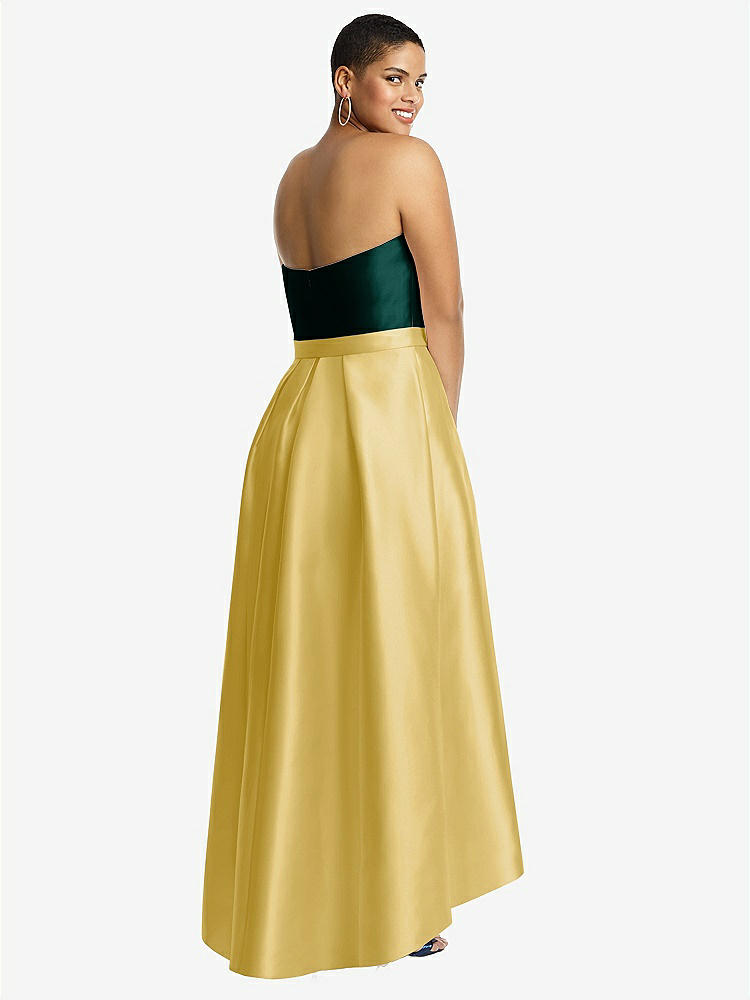 【STYLE: D699】Strapless Satin High Low Dress with Pockets【COLOR: Maize &amp; Evergreen】