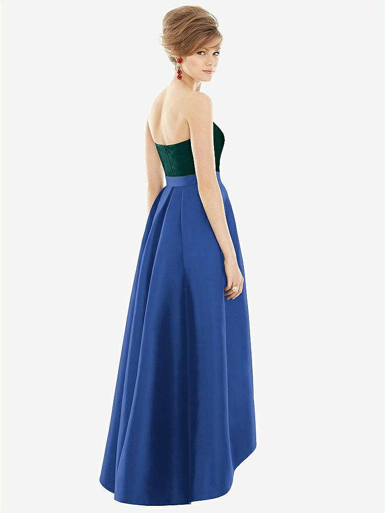 【STYLE: D699】Strapless Satin High Low Dress with Pockets【COLOR: Classic Blue &amp; Evergreen】