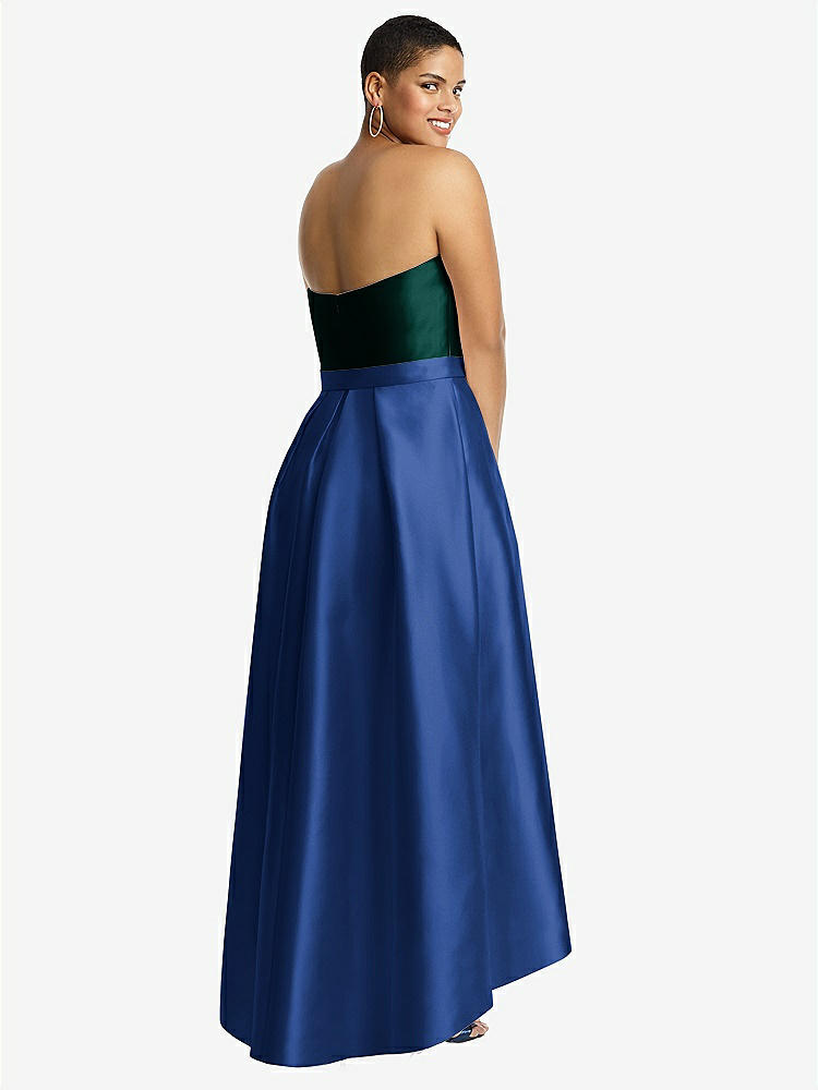 【STYLE: D699】Strapless Satin High Low Dress with Pockets【COLOR: Classic Blue &amp; Evergreen】