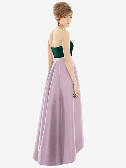 【STYLE: D699】Strapless Satin High Low Dress with Pockets【COLOR: Suede Rose &amp; Evergreen】