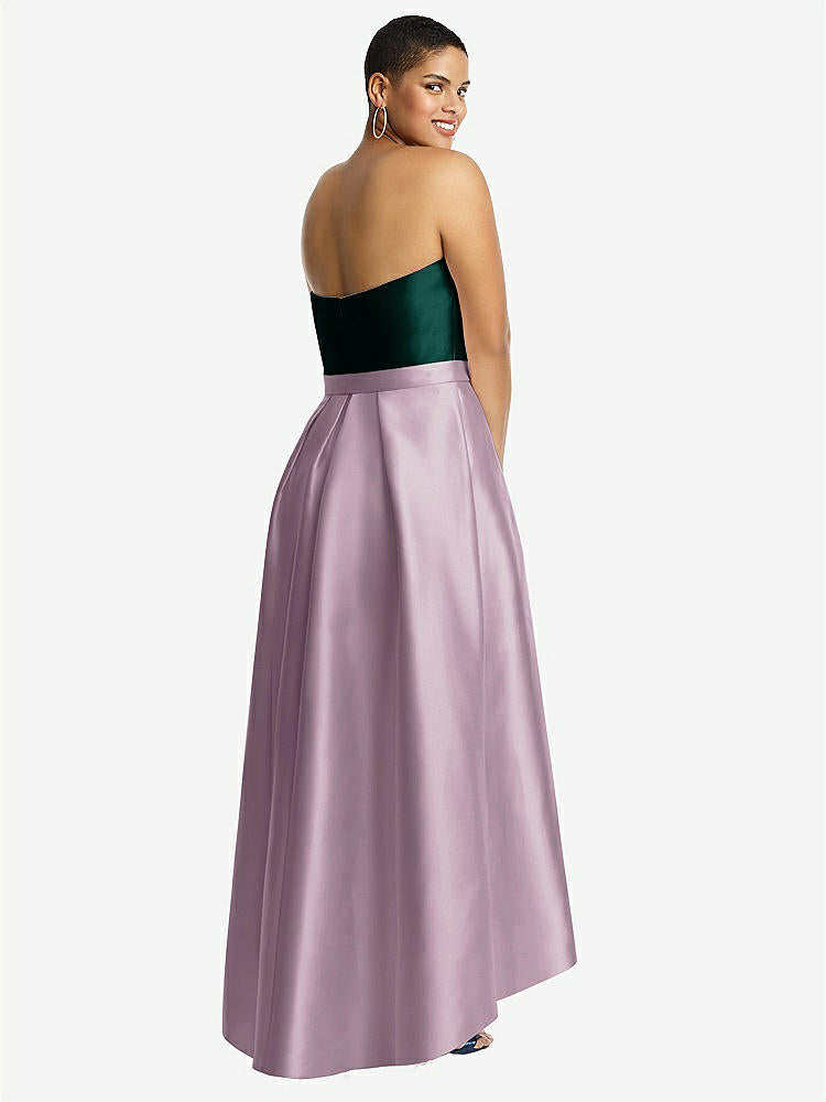 【STYLE: D699】Strapless Satin High Low Dress with Pockets【COLOR: Suede Rose &amp; Evergreen】