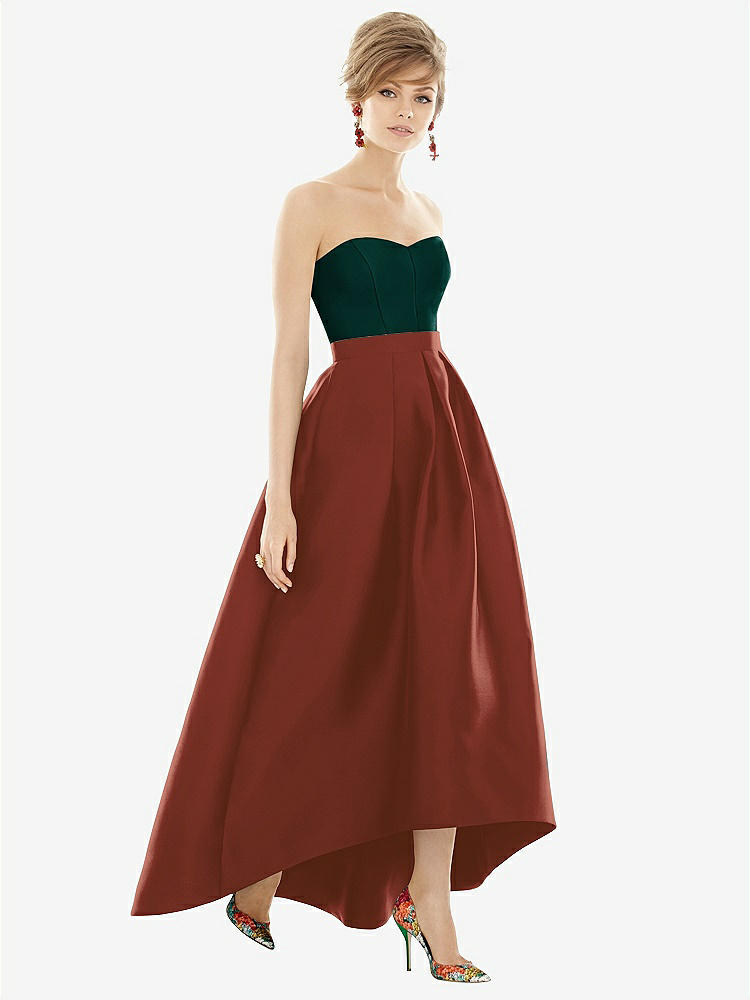 【NEW】【STYLE: D699】ストラップレス サテン 高 低 ドレス ポケット付き【COLOR: Auburn Moon &amp; Evergreen】【SIZE: 00-30W】