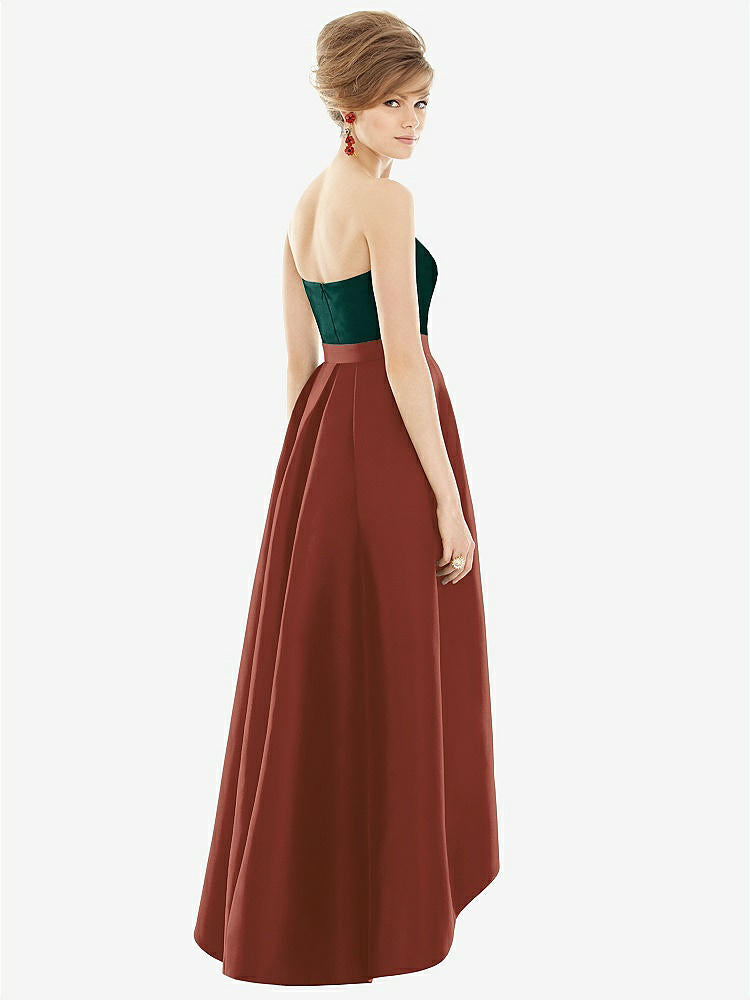 【NEW】【STYLE: D699】ストラップレス サテン 高 低 ドレス ポケット付き【COLOR: Auburn Moon &amp; Evergreen】【SIZE: 00-30W】