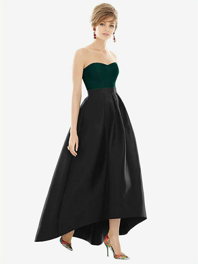 【STYLE: D699】Strapless Satin High Low Dress with Pockets【COLOR: Black &amp; Evergreen】