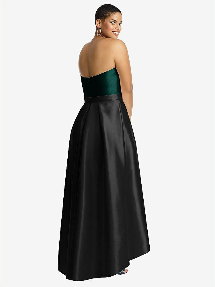 【STYLE: D699】Strapless Satin High Low Dress with Pockets【COLOR: Black &amp; Evergreen】