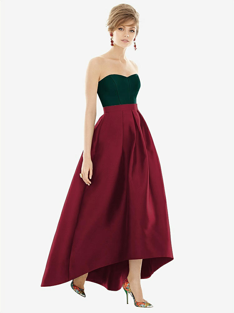 【NEW】【STYLE: D699】ストラップレス サテン 高 低 ドレス ポケット付き【COLOR: Burgundy &amp; Evergreen】【SIZE: 00-30W】