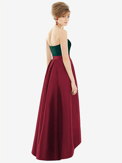 【NEW】【STYLE: D699】ストラップレス サテン 高 低 ドレス ポケット付き【COLOR: Burgundy &amp; Evergreen】【SIZE: 00-30W】