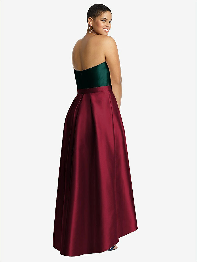 【STYLE: D699】Strapless Satin High Low Dress with Pockets【COLOR: Burgundy &amp; Evergreen】