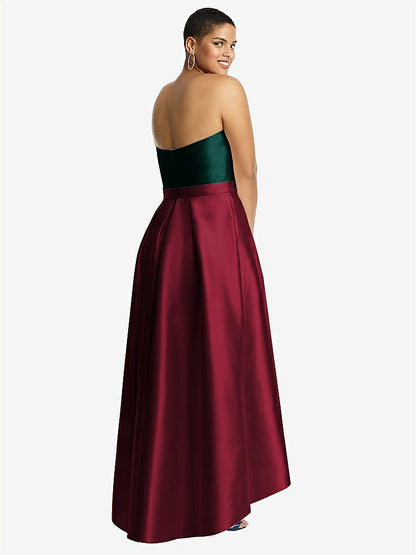 【NEW】【STYLE: D699】ストラップレス サテン 高 低 ドレス ポケット付き【COLOR: Burgundy &amp; Evergreen】【SIZE: 00-30W】