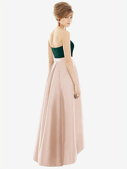 【STYLE: D699】Strapless Satin High Low Dress with Pockets【COLOR: Cameo &amp; Evergreen】