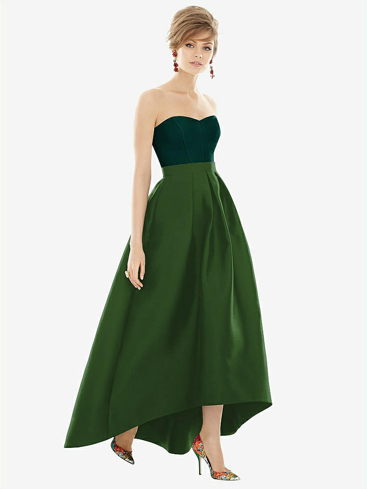 【NEW】【STYLE: D699】ストラップレス サテン 高 低 ドレス ポケット付き【COLOR: Celtic &amp; Evergreen】【SIZE: 00-30W】