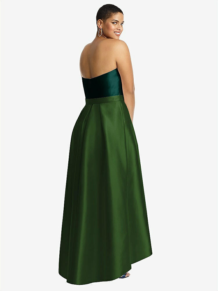 【STYLE: D699】Strapless Satin High Low Dress with Pockets【COLOR: Celtic &amp; Evergreen】