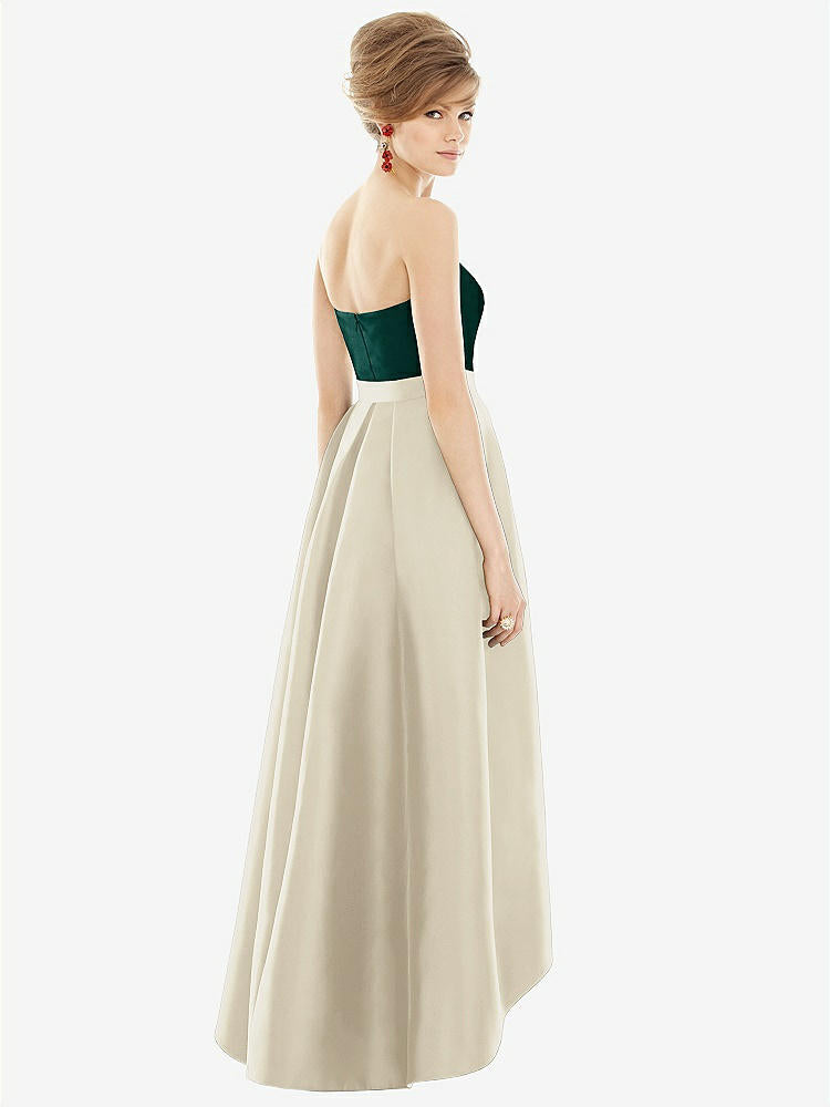 【STYLE: D699】Strapless Satin High Low Dress with Pockets【COLOR: Champagne &amp; Evergreen】