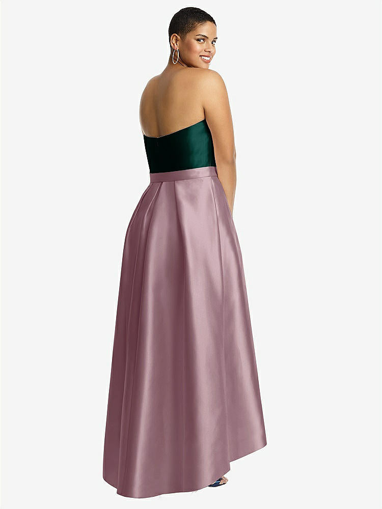 【STYLE: D699】Strapless Satin High Low Dress with Pockets【COLOR: Dusty Rose &amp; Evergreen】